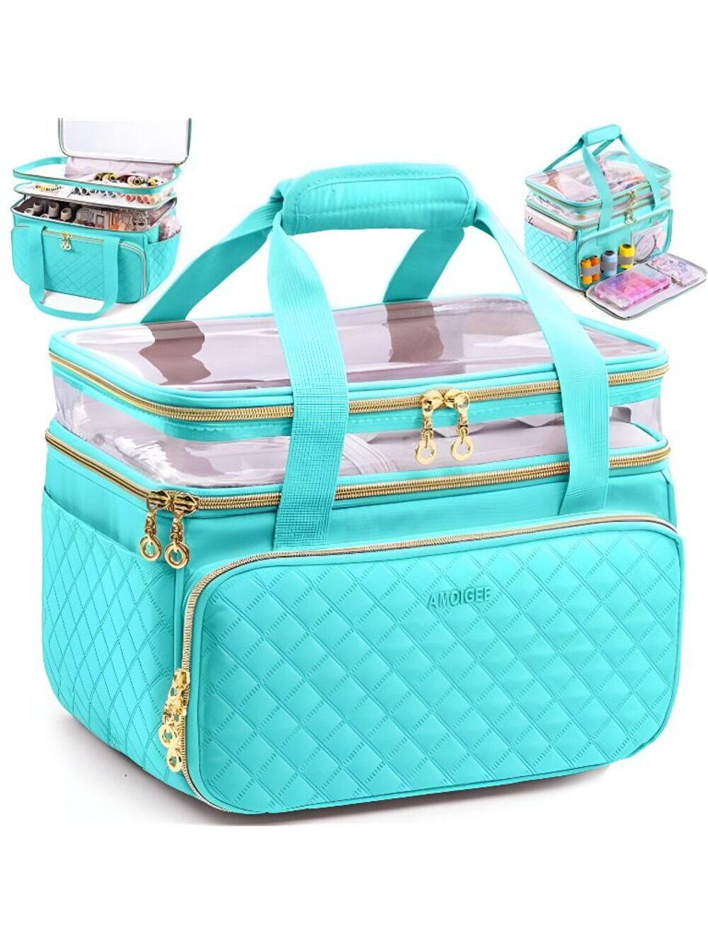 Double-Layer Sewing Storage Organizer with Transparent Top, Large